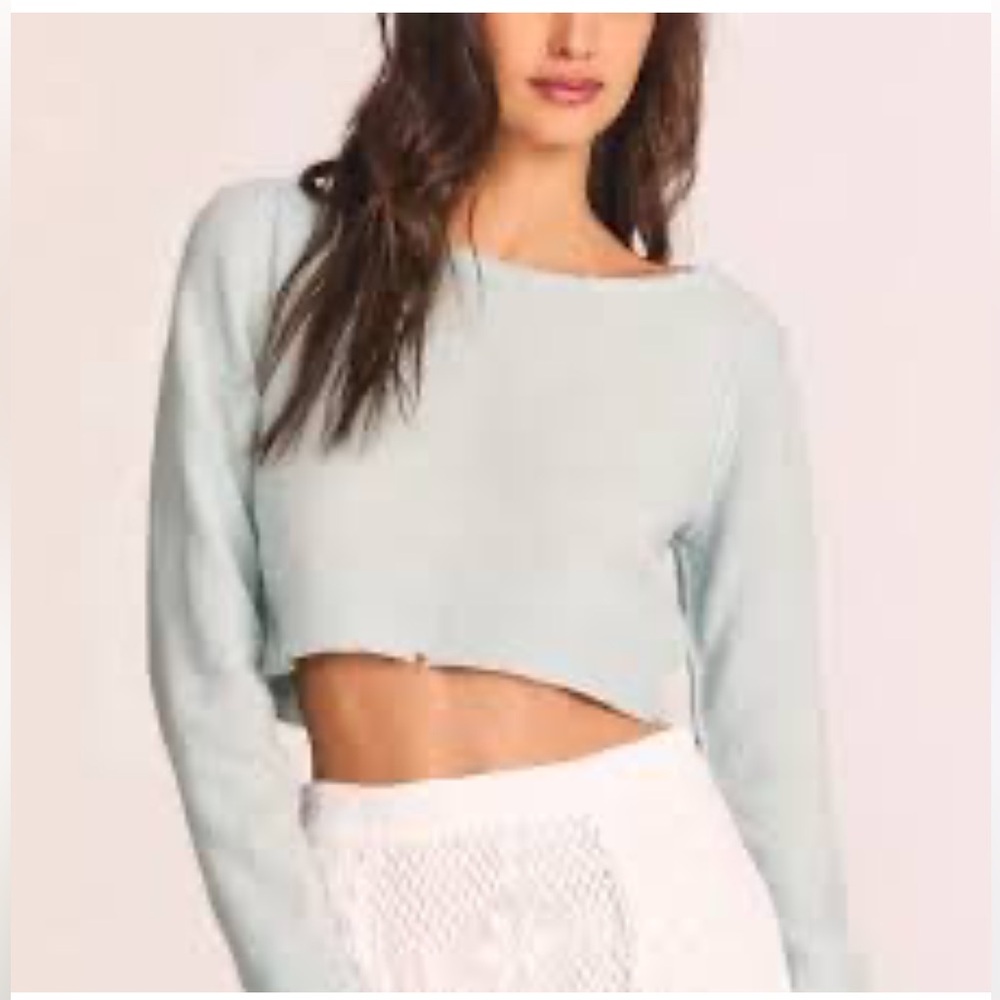 Intermix Cashmere Wool Scoop neck Cropped Pullover Sweater in Pistachio/ Mint S
